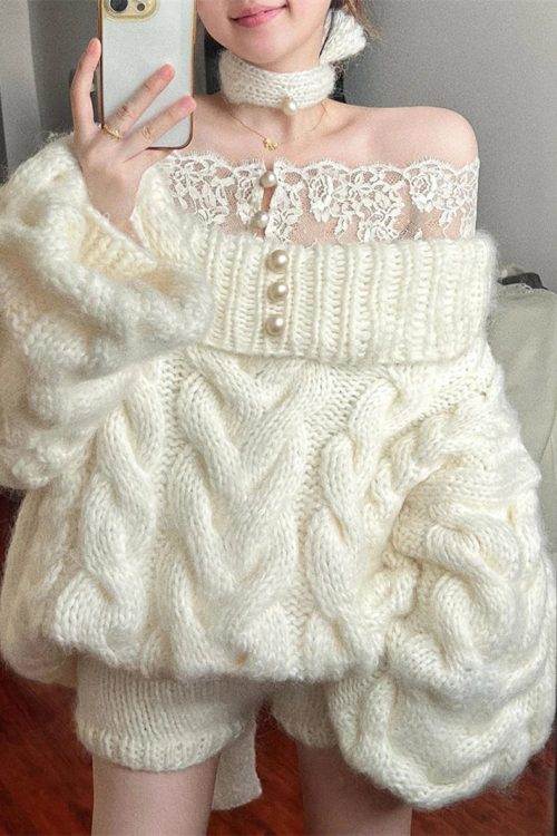 Coquette Chunky Cable Knit Sweater