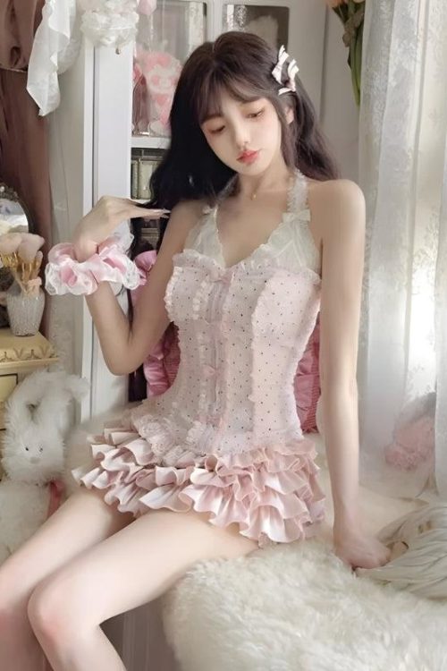 Coquette Corset Top & Ruffled Mini Skirt Two Piece Set