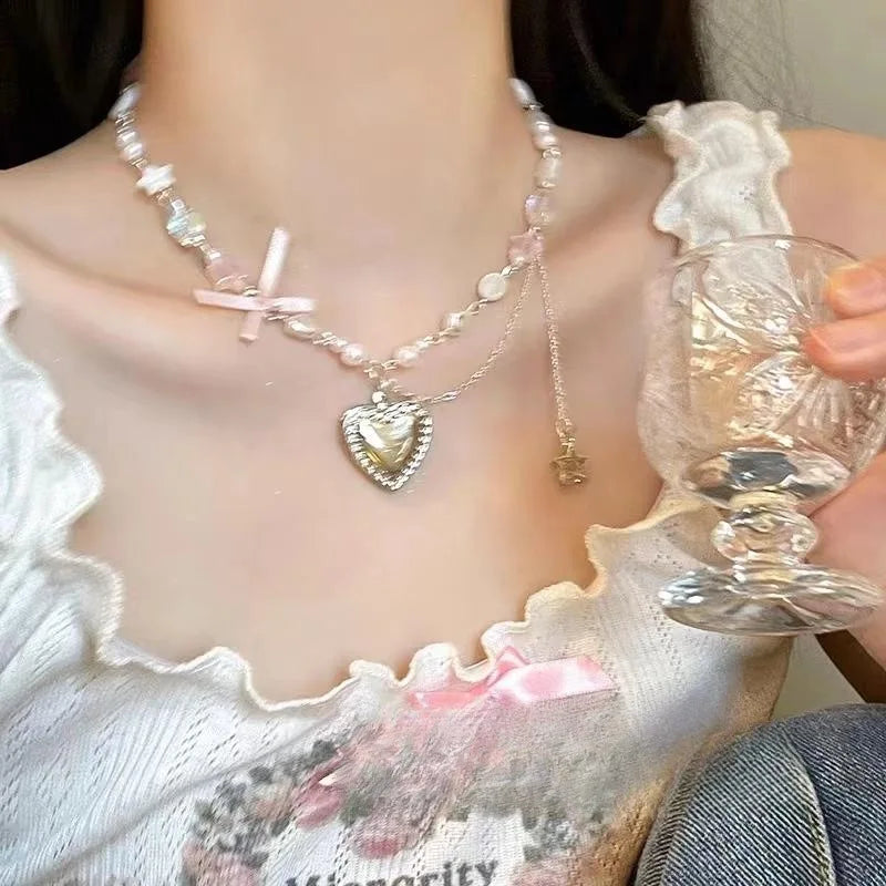 Coquette Heart Beaded Necklace