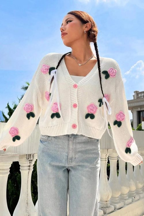 Coquette Rose Knit Cardigan