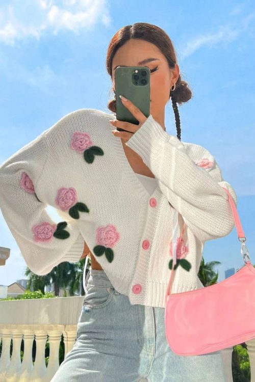 Coquette Rose Knit Cardigan