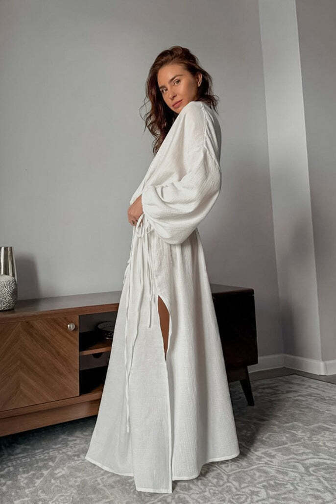 Cotton Cutout Tie Waist Long Sleeve Maxi Dress Cotton Cutout Tie Waist Long Sleeve Maxi Dress