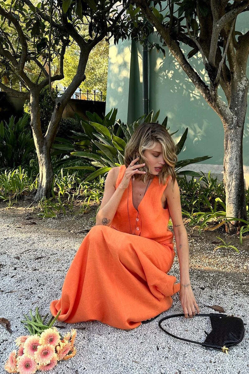 Cotton Linen Vest Swing Skirt Set Cotton Linen Vest Swing Skirt Set