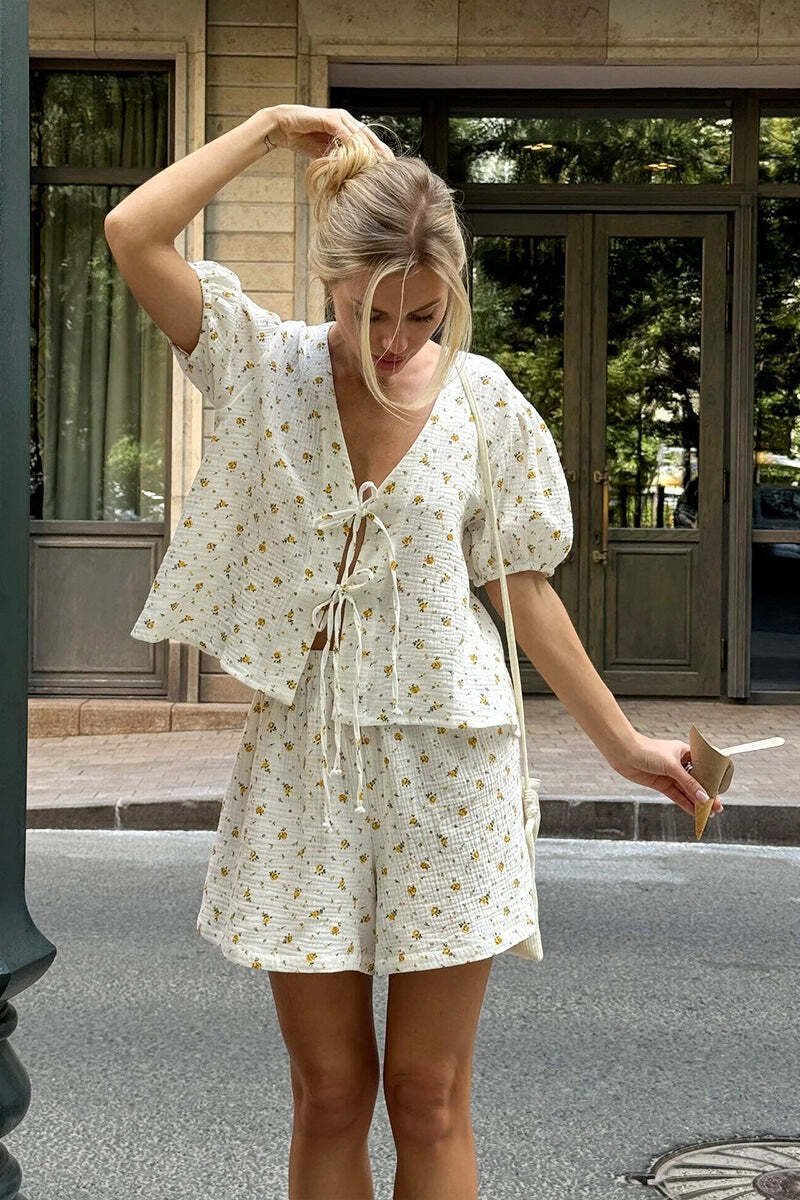 Cotton Print Short Sleeve Skirt Set Cotton Print Short Sleeve Skirt Set