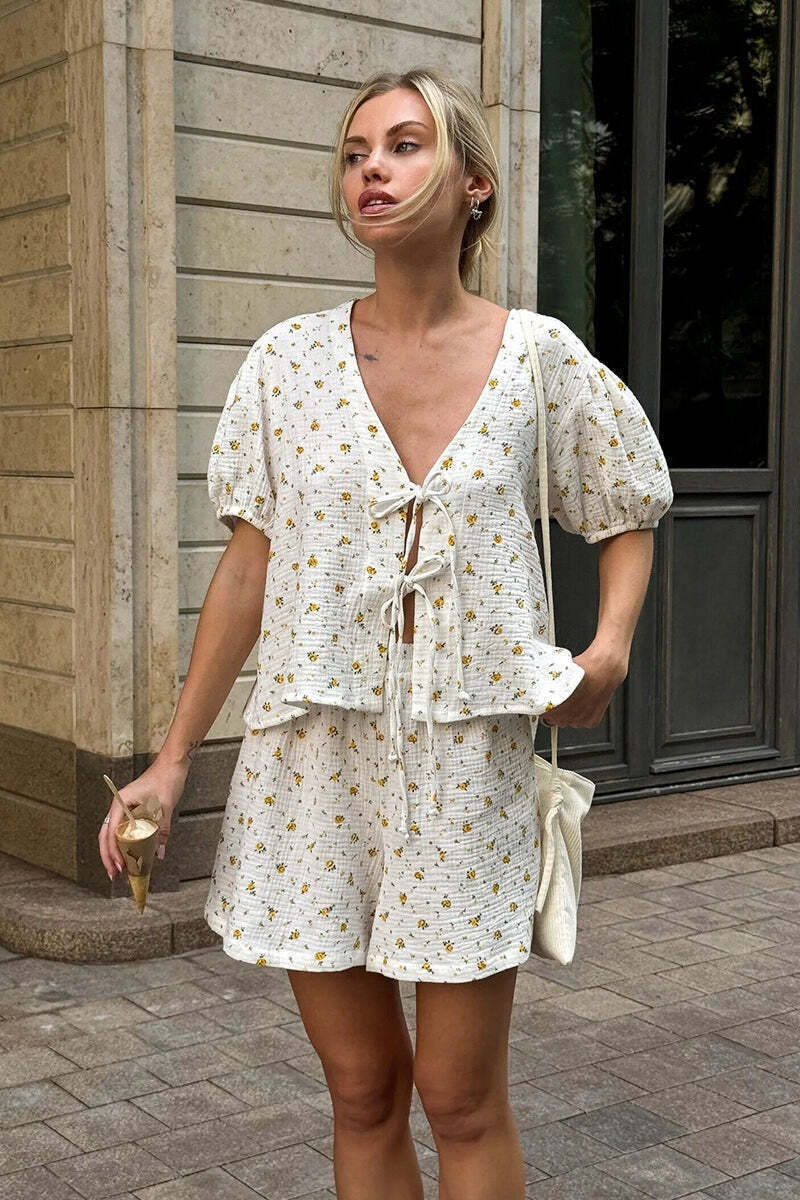 Cotton Print Short Sleeve Skirt Set Cotton Print Short Sleeve Skirt Set