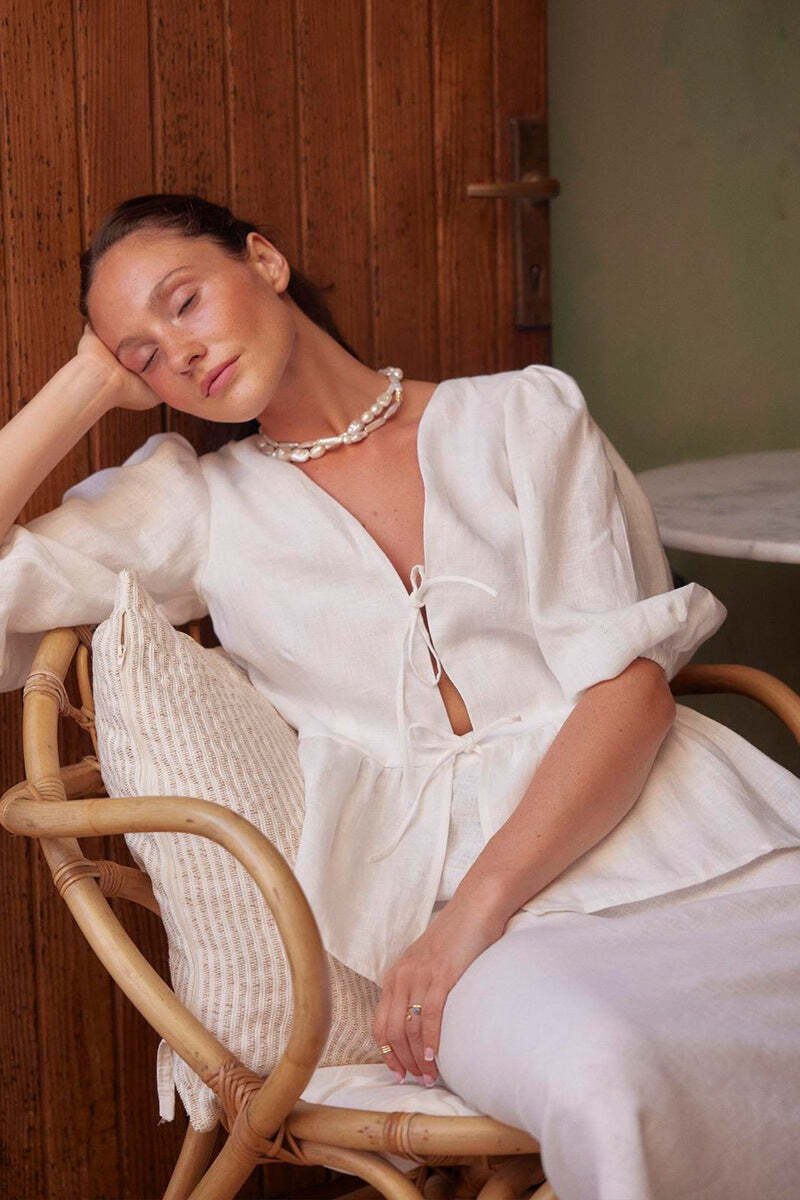 Cotton Puff Sleeve Shirt Skirt Set Cotton Puff Sleeve Shirt Skirt Set