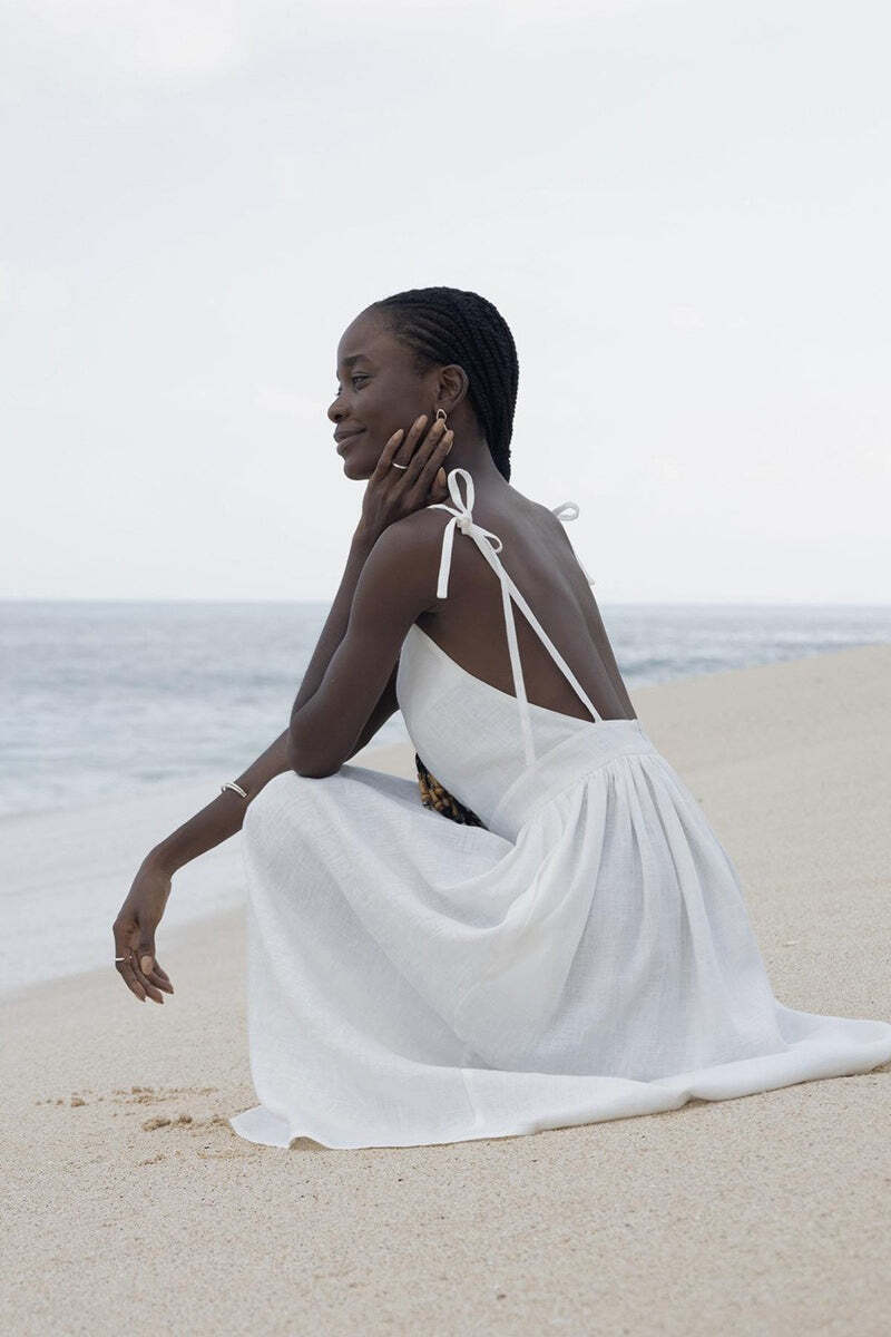 Cotton V Neck Spaghetti Strap Elegant Tie Backless Midi Dress Cotton V Neck Spaghetti Strap Elegant Tie Backless Midi Dress