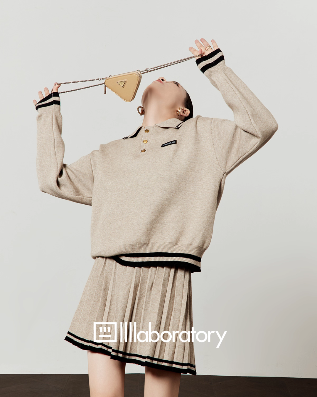 Cream Beige Knit Top / Pleated Skirt Cream Beige Knit Top / Pleated Skirt