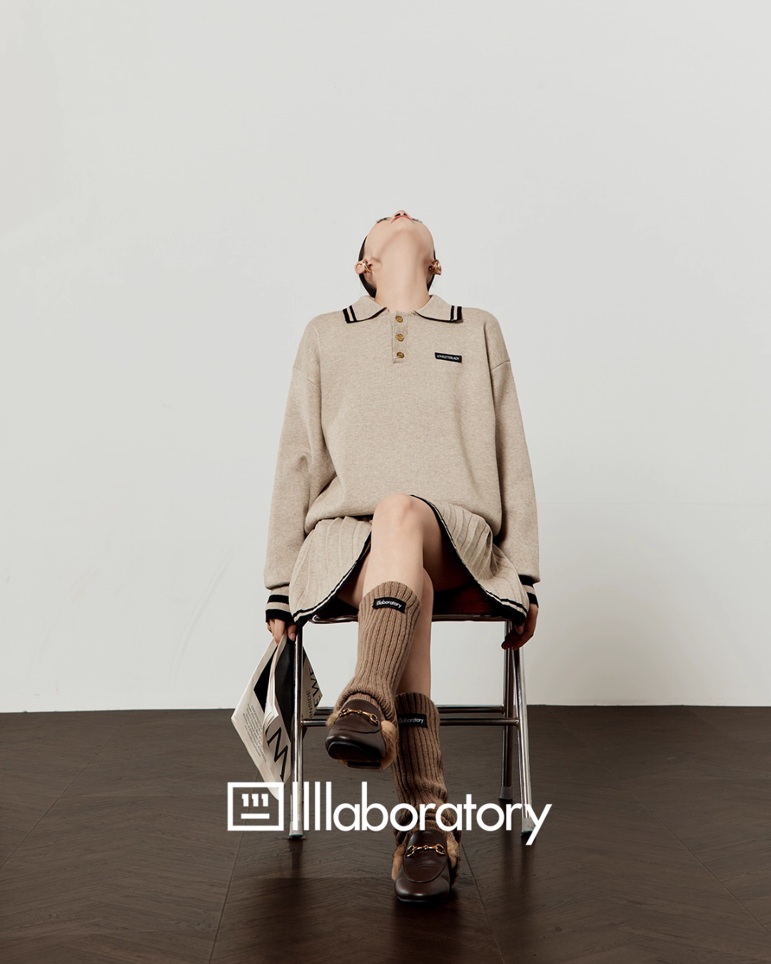 Cream Beige Knit Top / Pleated Skirt Cream Beige Knit Top / Pleated Skirt