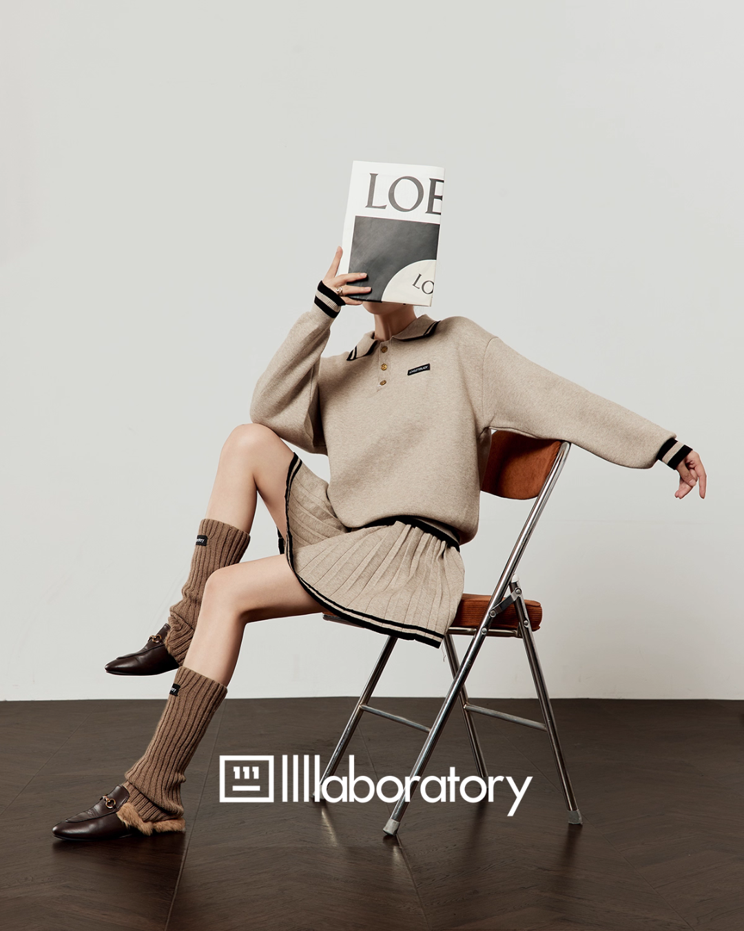 Cream Beige Knit Top / Pleated Skirt Cream Beige Knit Top / Pleated Skirt