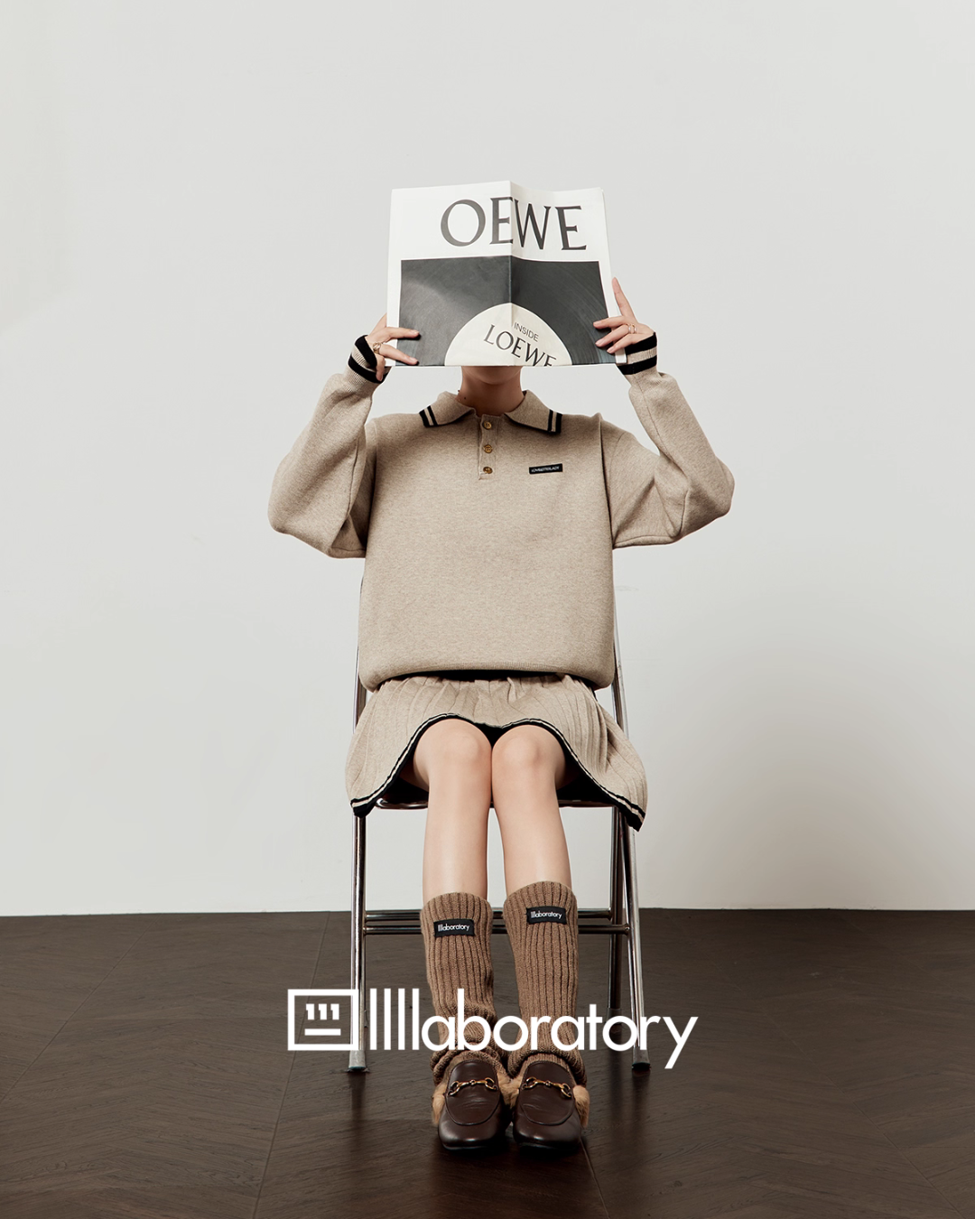 Cream Beige Knit Top / Pleated Skirt Cream Beige Knit Top / Pleated Skirt