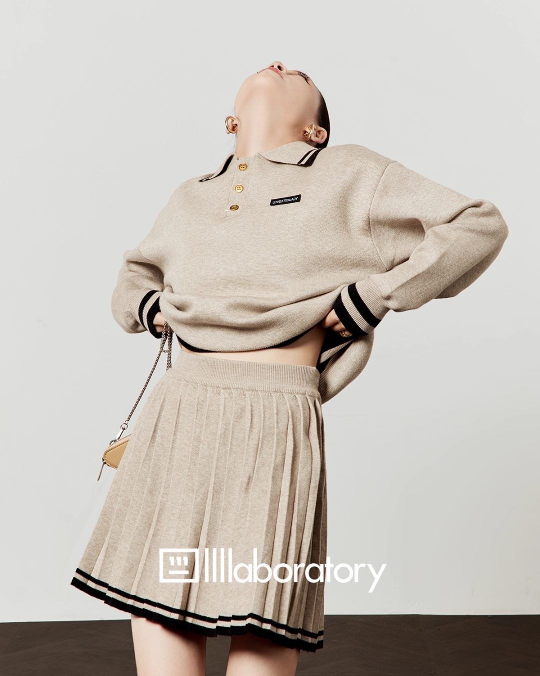 Cream Beige Knit Top / Pleated Skirt Cream Beige Knit Top / Pleated Skirt