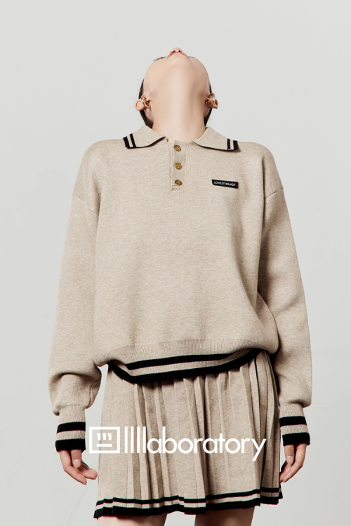 Cream Beige Knit Top / Pleated Skirt