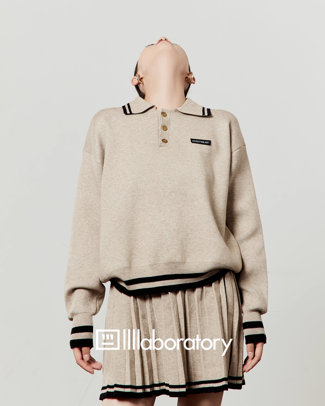 Cream Beige Knit Top / Pleated Skirt Cream Beige Knit Top / Pleated Skirt