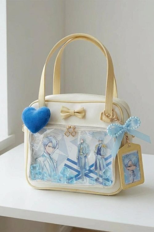 Cream Kawaii Ita Tote Bag with Clear Window for Plushies and Pins