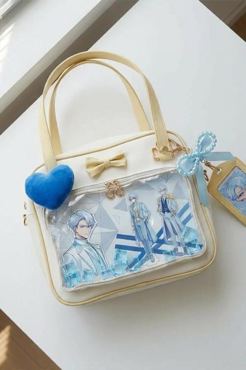 Cream Kawaii Ita Tote Bag with Clear Window for Plushies and Pins