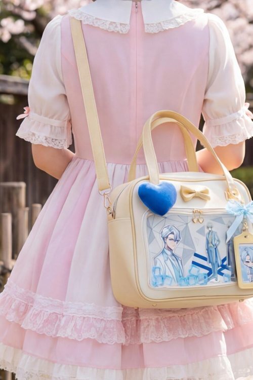 Cream Kawaii Ita Tote Bag with Clear Window for Plushies and Pins