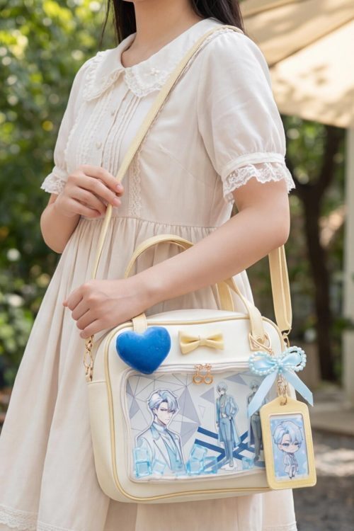 Cream Kawaii Ita Tote Bag with Clear Window for Plushies and Pins