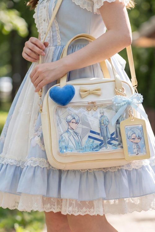 Cream Kawaii Ita Tote Bag with Clear Window for Plushies and Pins