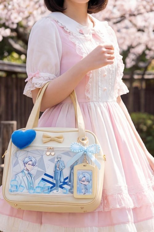 Cream Kawaii Ita Tote Bag with Clear Window for Plushies and Pins
