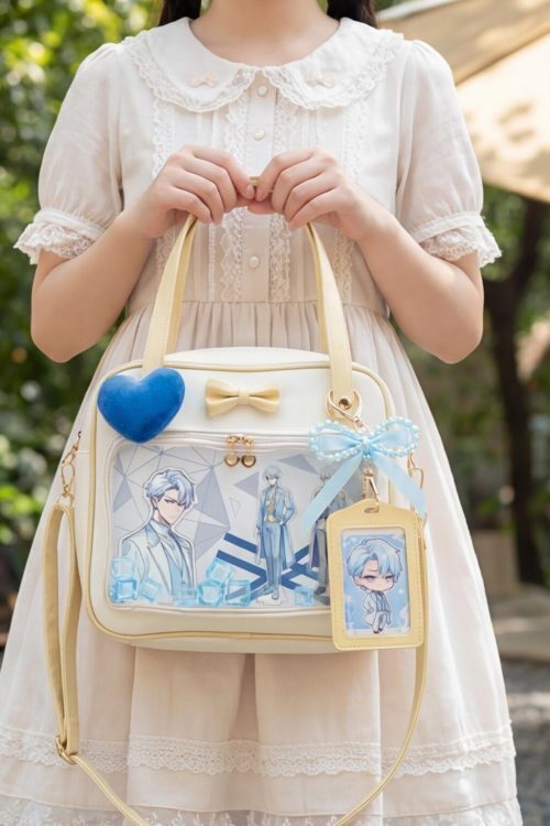 Cream Kawaii Ita Tote Bag with Clear Window for Plushies and Pins