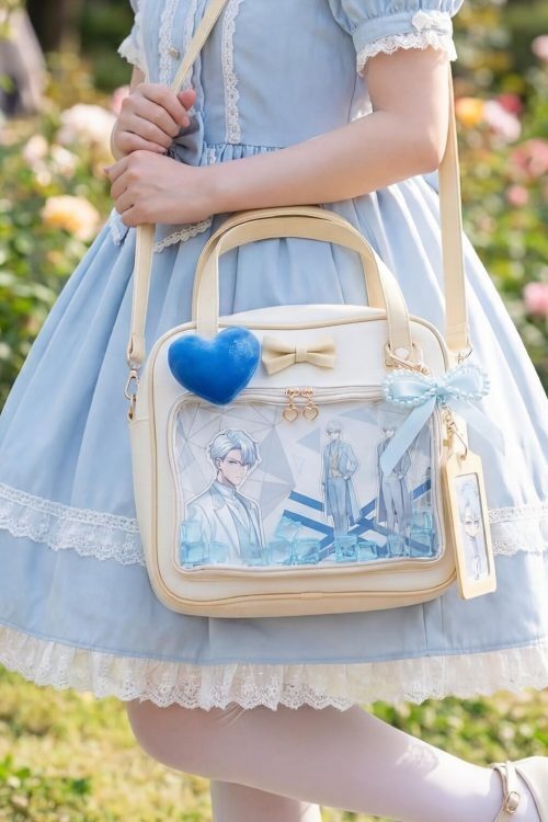 Cream Kawaii Ita Tote Bag with Clear Window for Plushies and Pins