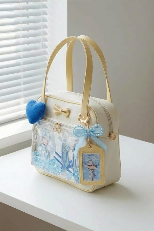 Cream Kawaii Ita Tote Bag with Clear Window for Plushies and Pins