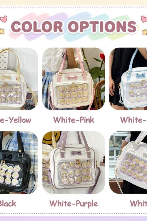 Cream Kawaii Ita Tote Bag with Clear Window for Plushies and Pins