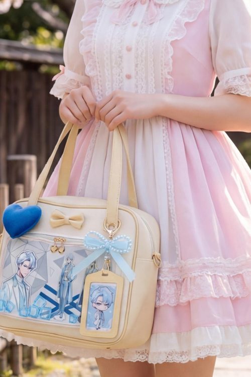 Cream Kawaii Ita Tote Bag with Clear Window for Plushies and Pins