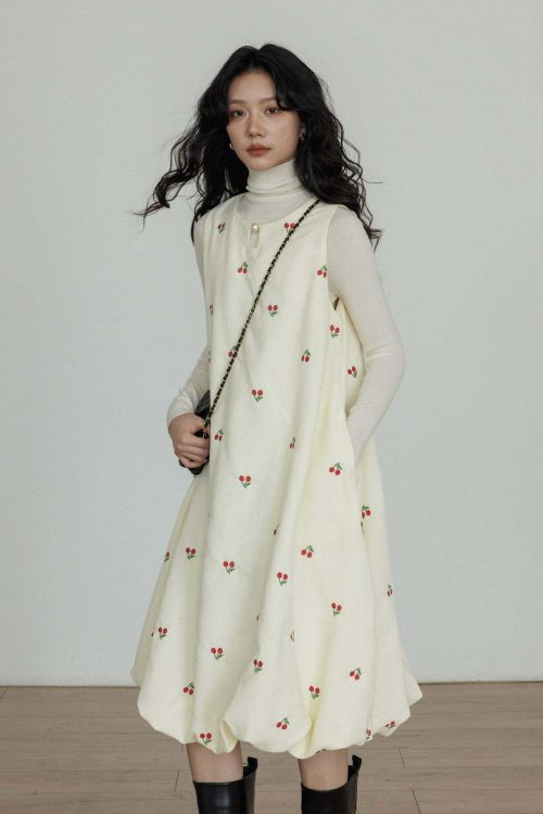 Crew Neck Cherry Vest Dress