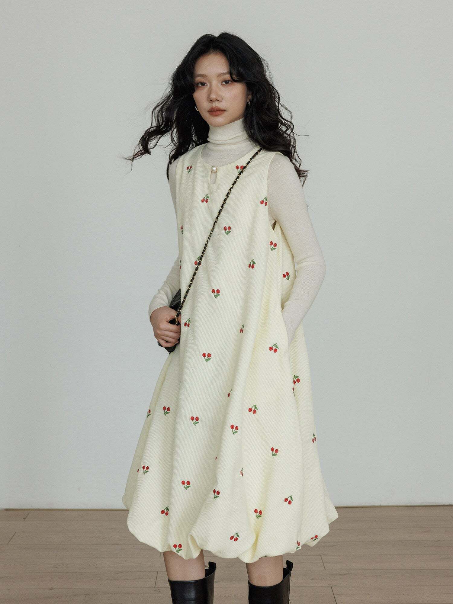 Crew Neck Cherry Vest Dress Crew Neck Cherry Vest Dress