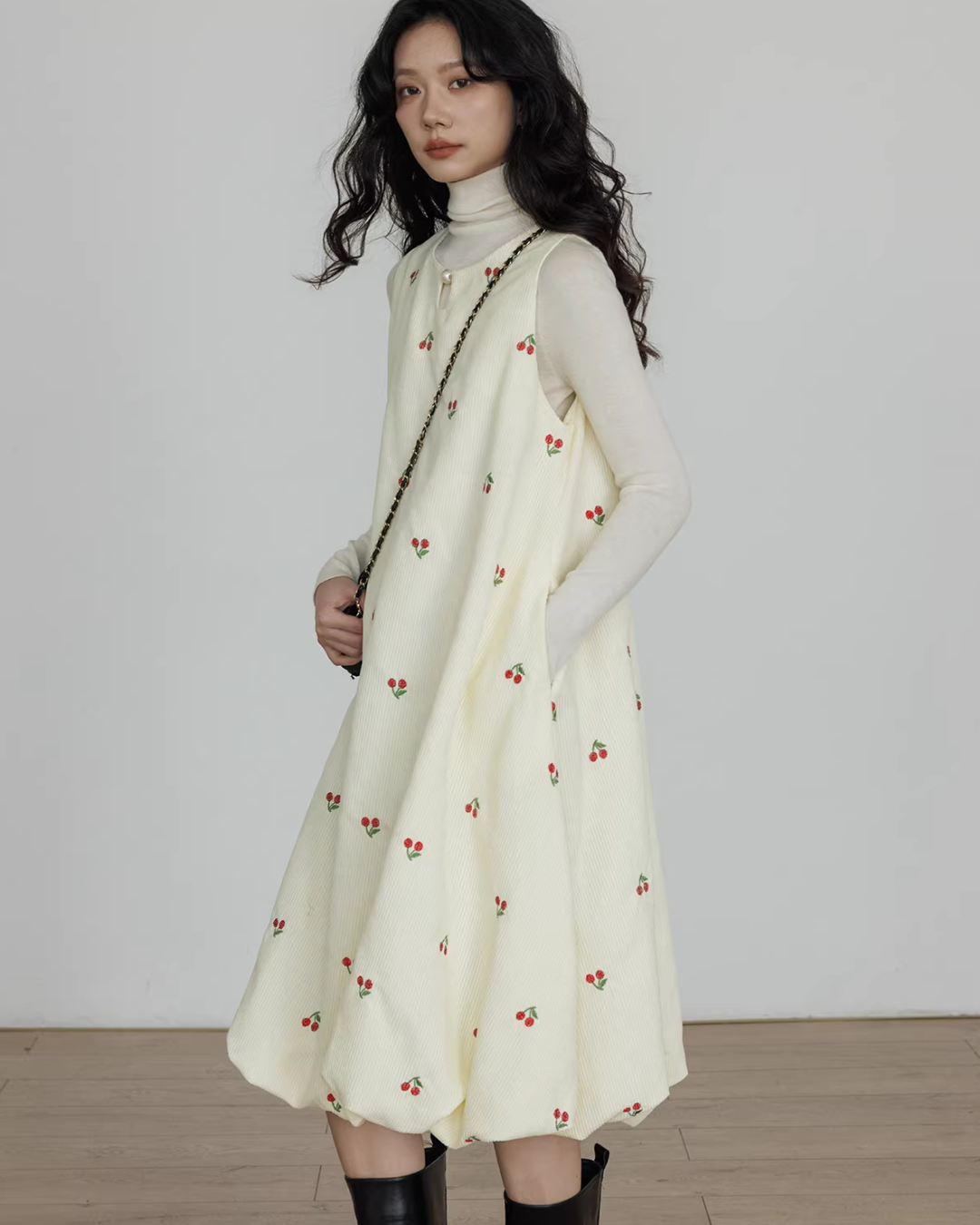 Crew Neck Cherry Vest Dress Crew Neck Cherry Vest Dress