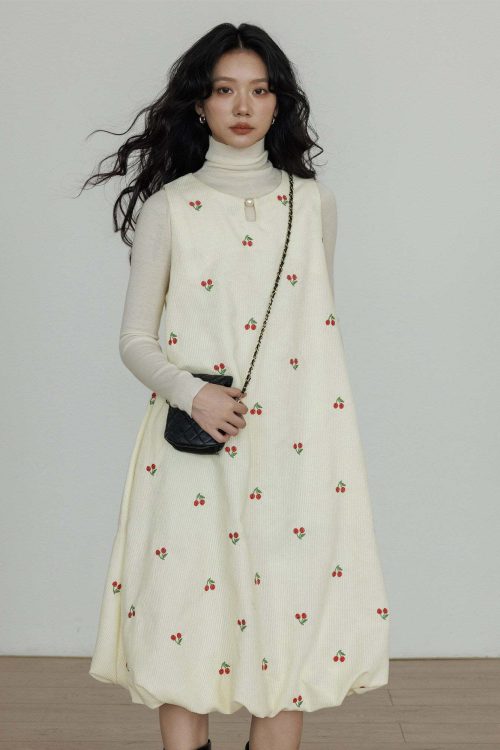 Crew Neck Cherry Vest Dress