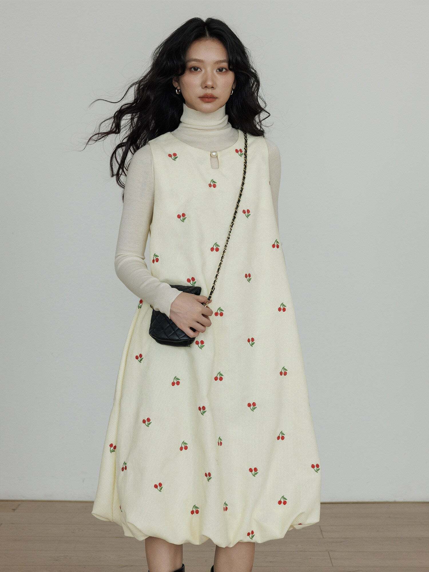 Crew Neck Cherry Vest Dress Crew Neck Cherry Vest Dress