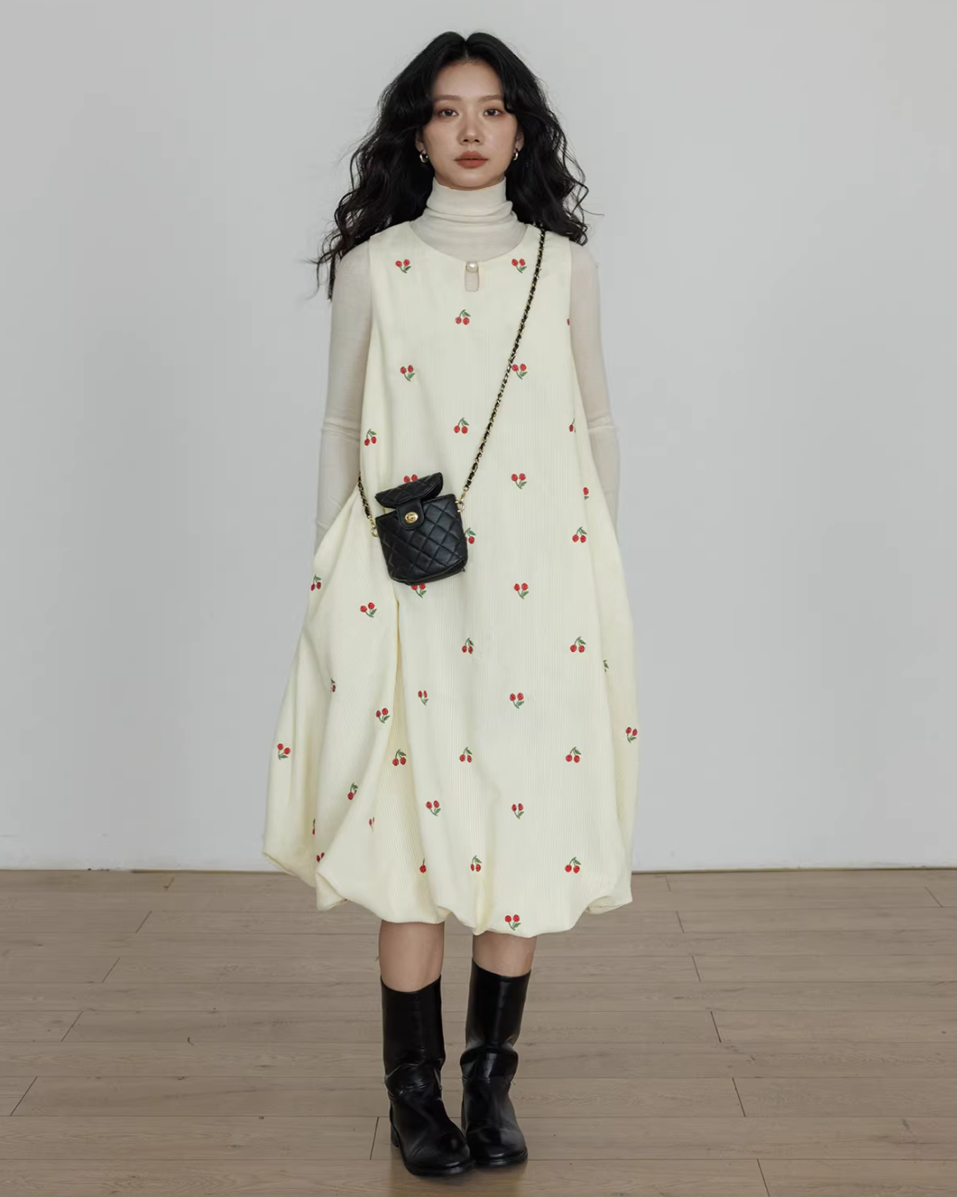 Crew Neck Cherry Vest Dress Crew Neck Cherry Vest Dress