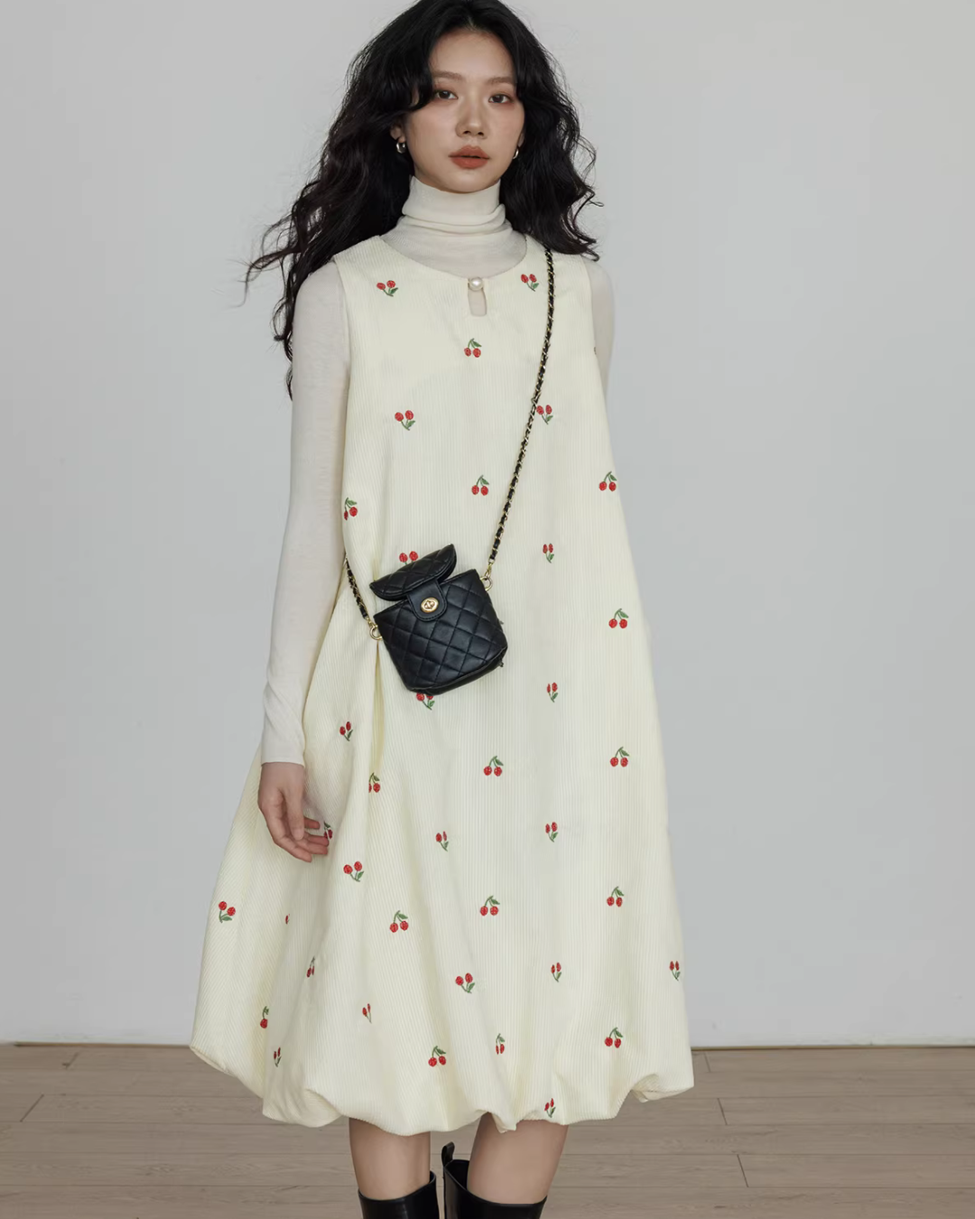 Crew Neck Cherry Vest Dress Crew Neck Cherry Vest Dress