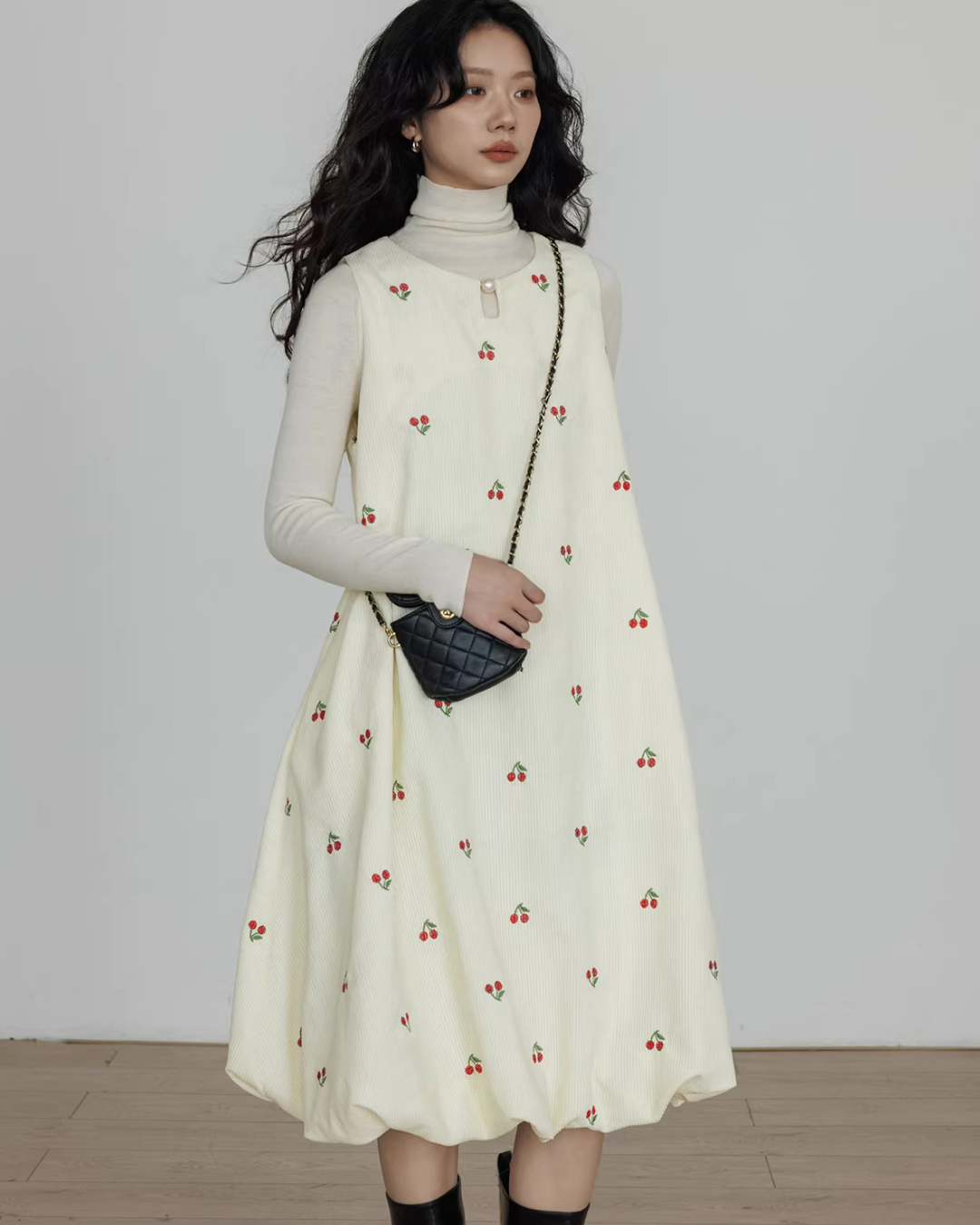 Crew Neck Cherry Vest Dress Crew Neck Cherry Vest Dress