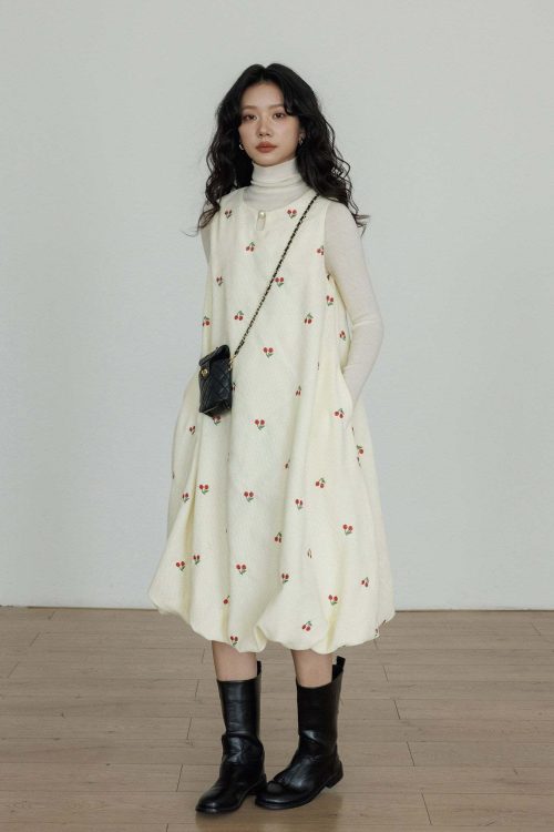 Crew Neck Cherry Vest Dress