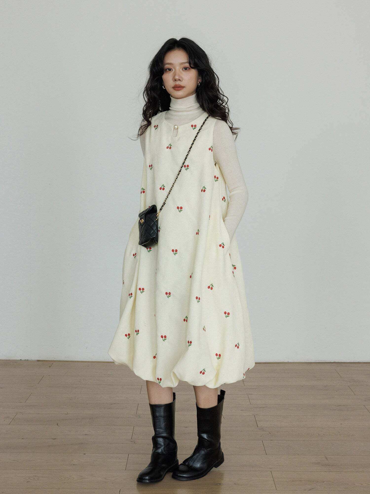 Crew Neck Cherry Vest Dress Crew Neck Cherry Vest Dress