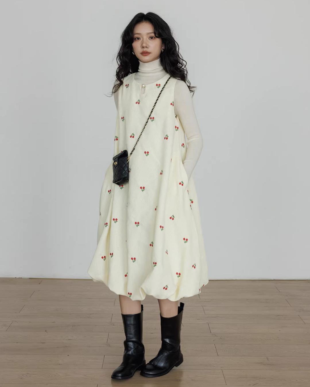 Crew Neck Cherry Vest Dress Crew Neck Cherry Vest Dress