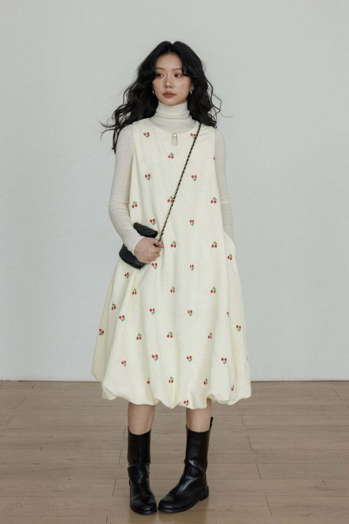 Crew Neck Cherry Vest Dress