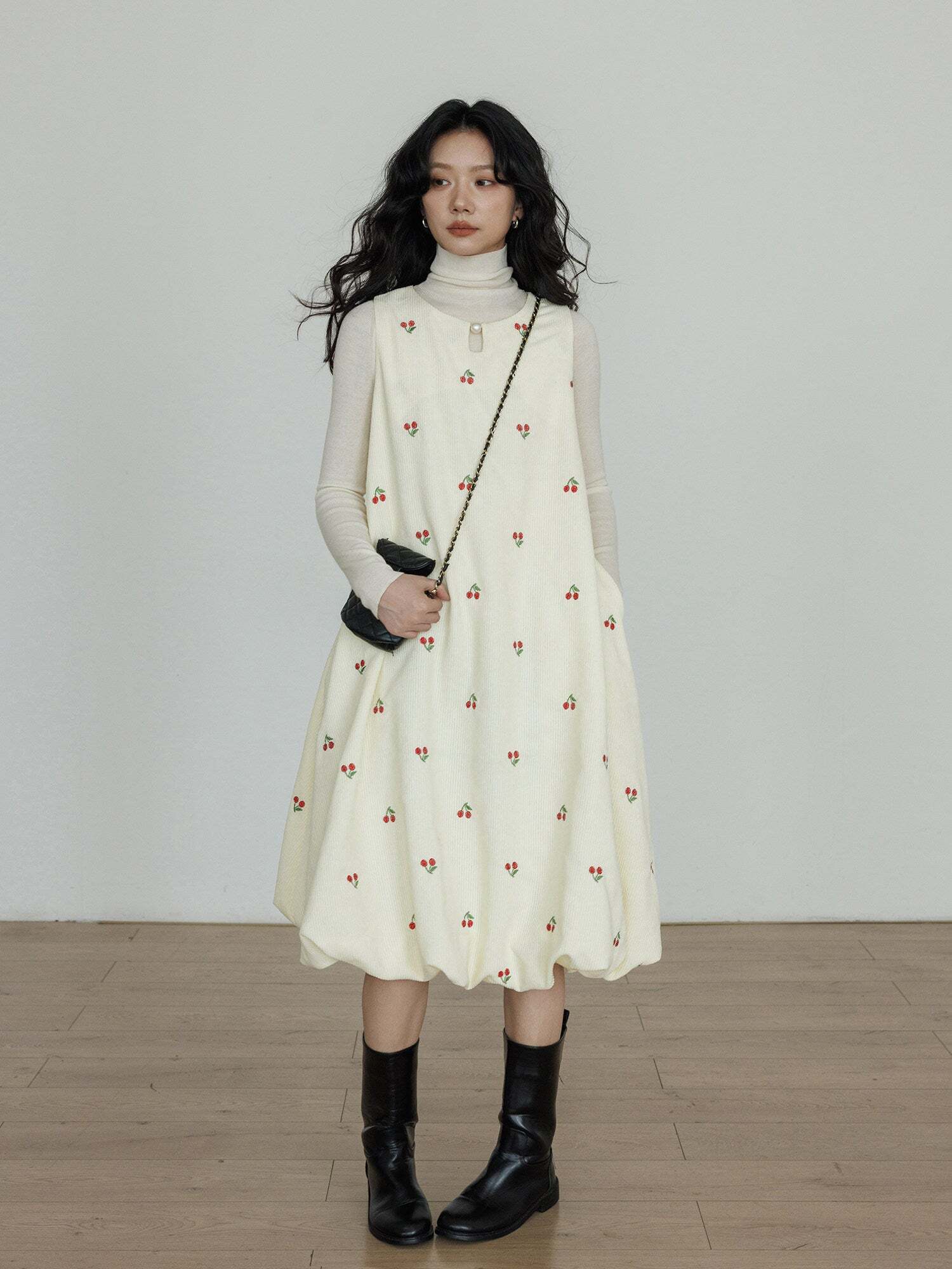 Crew Neck Cherry Vest Dress Crew Neck Cherry Vest Dress