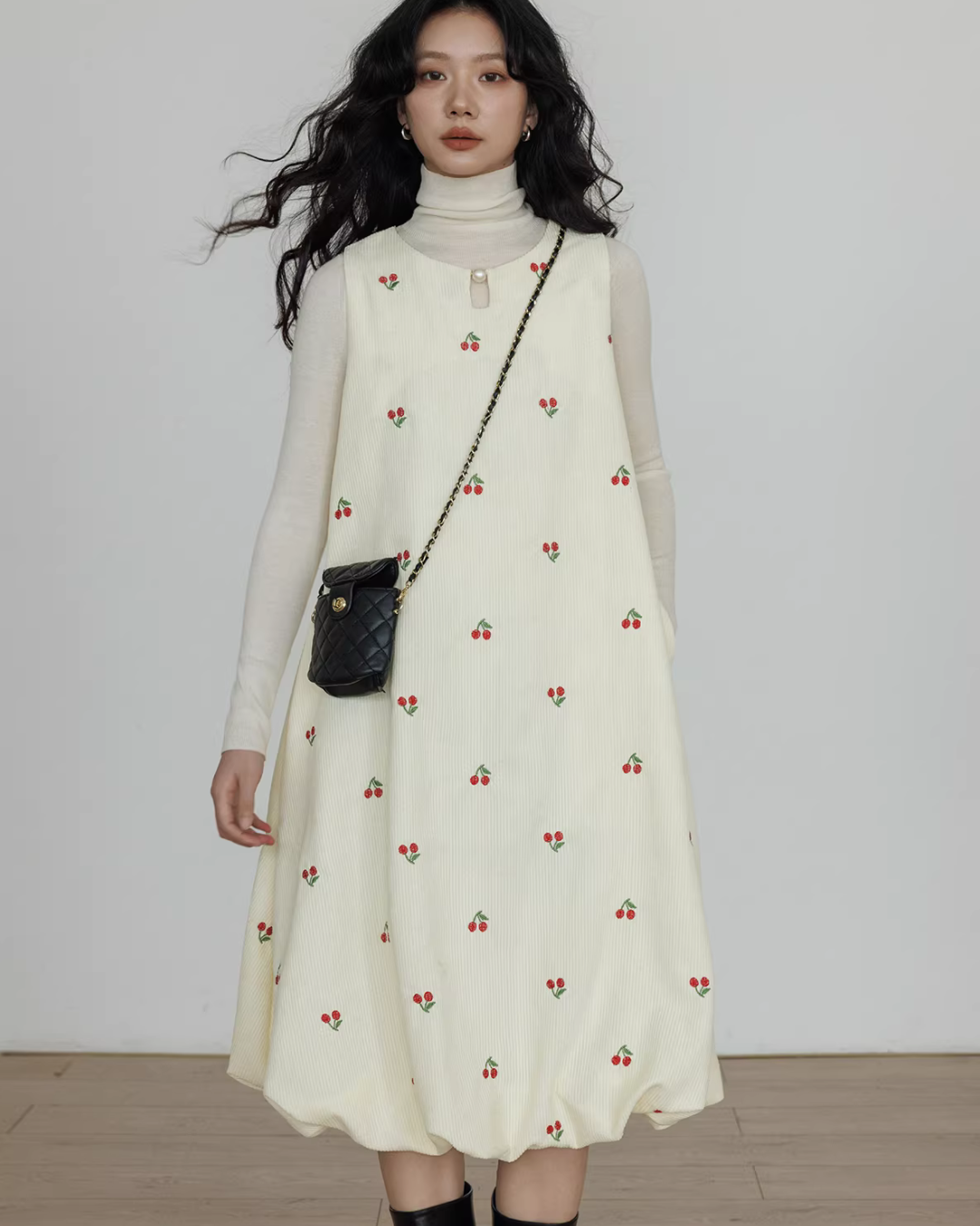 Crew Neck Cherry Vest Dress Crew Neck Cherry Vest Dress