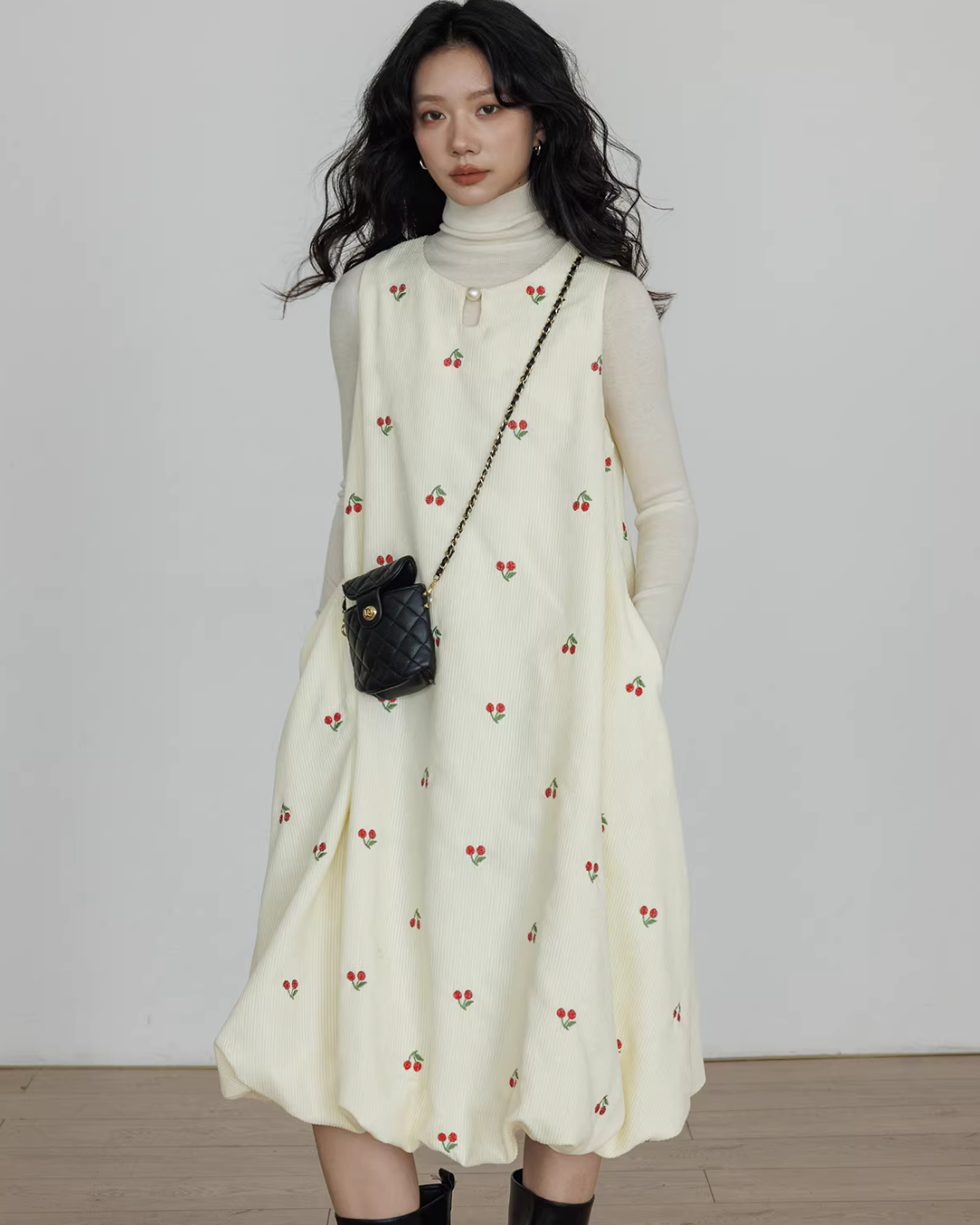 Crew Neck Cherry Vest Dress Crew Neck Cherry Vest Dress