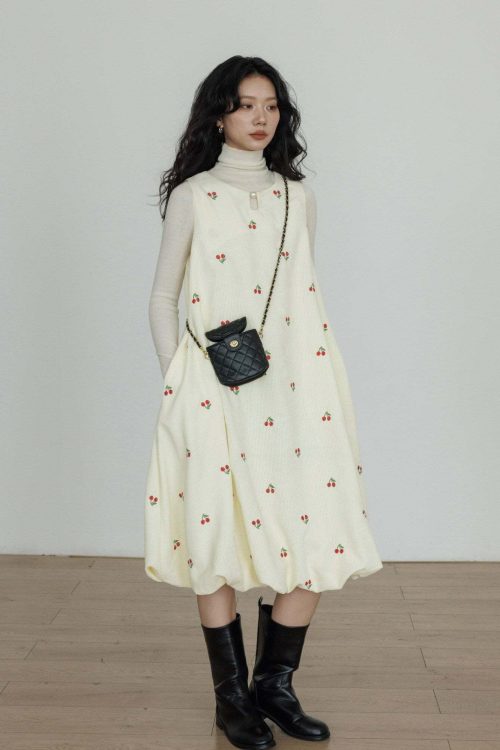 Crew Neck Cherry Vest Dress