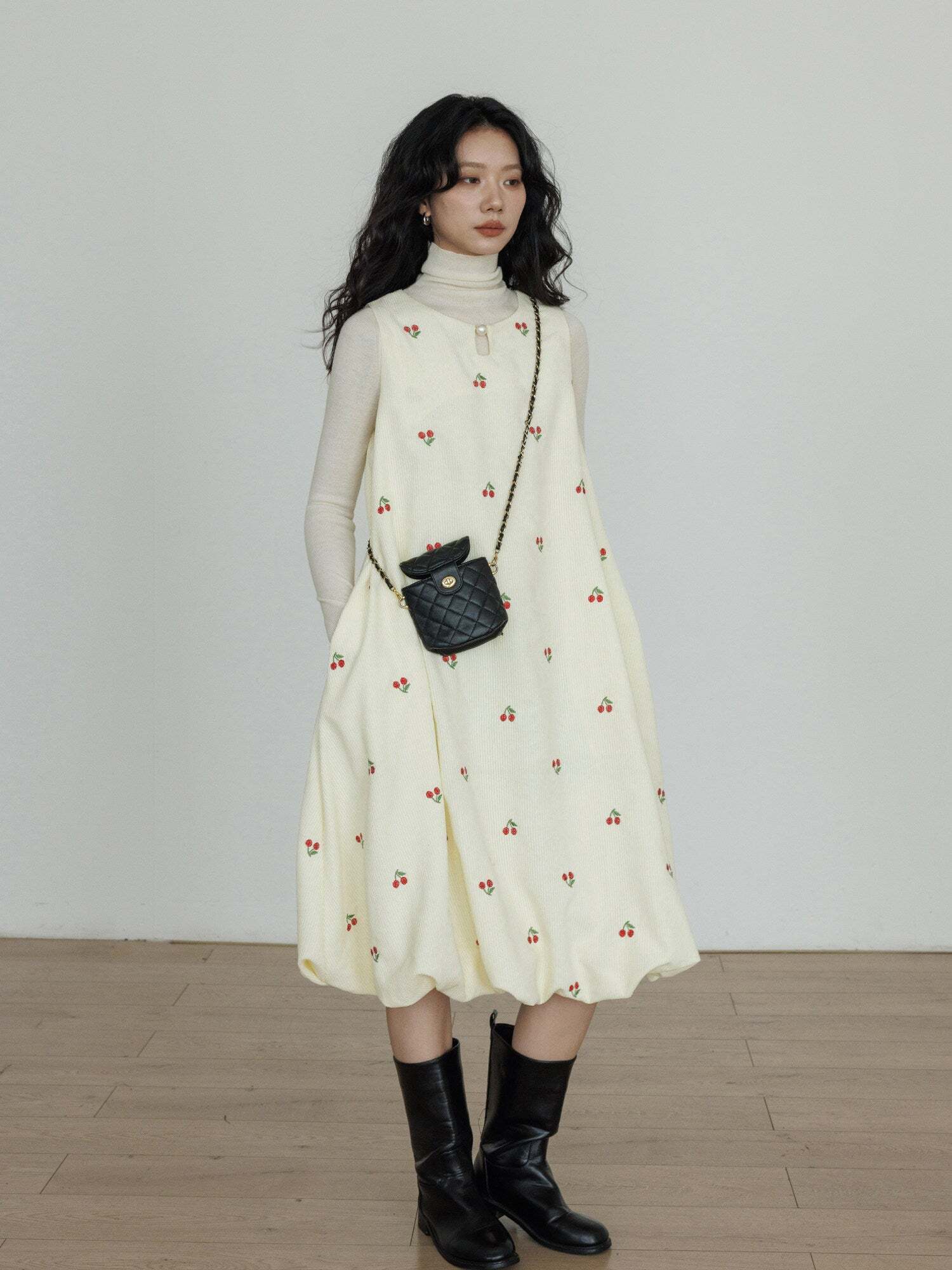 Crew Neck Cherry Vest Dress Crew Neck Cherry Vest Dress