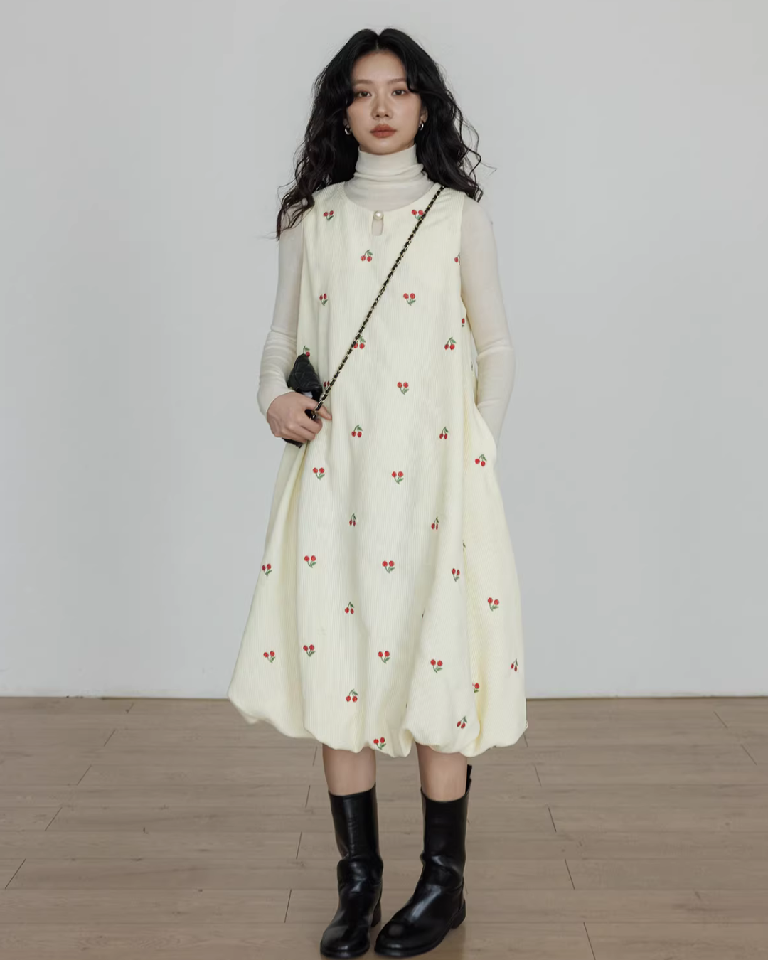 Crew Neck Cherry Vest Dress Crew Neck Cherry Vest Dress