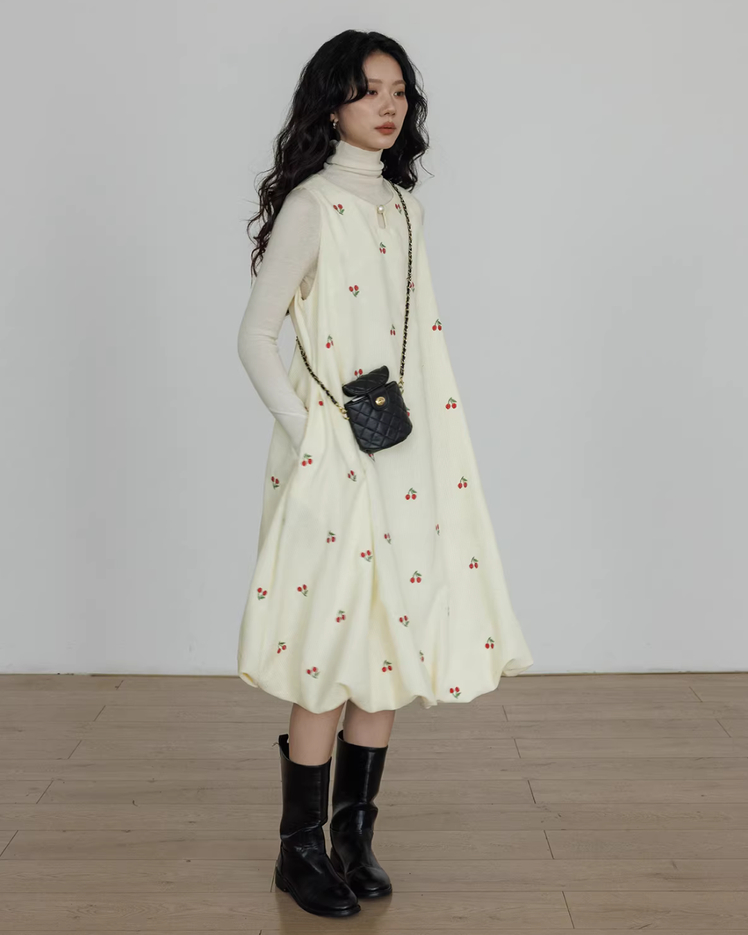 Crew Neck Cherry Vest Dress Crew Neck Cherry Vest Dress