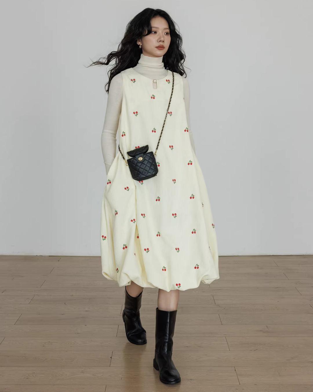 Crew Neck Cherry Vest Dress Crew Neck Cherry Vest Dress