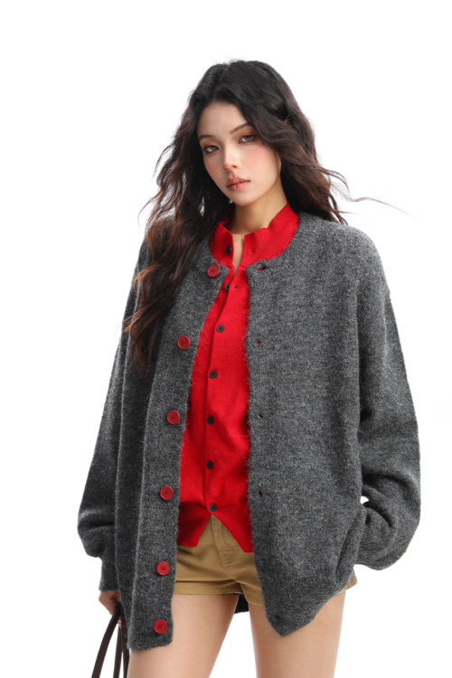 Crew Neck Knit Cardigan